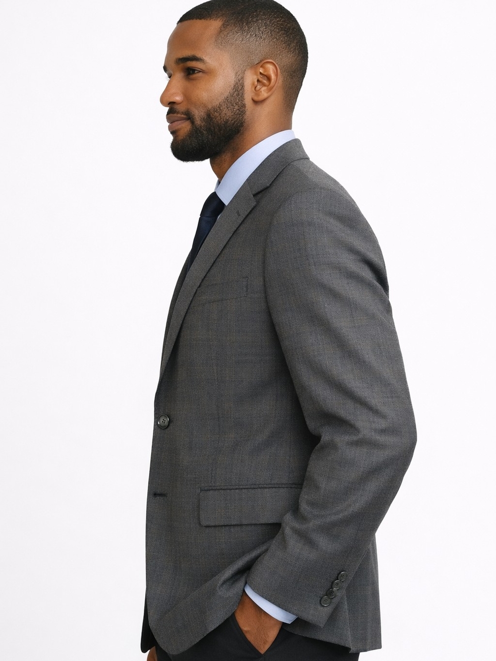 Tristan Men’s Grey Windowpane Blazer – Tailored Fit, Classic Wool Blend